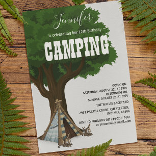 Convite de Aniversário de Acampamento Moderno e El