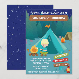 Convite de Aniversário de Acampamento Noturno para