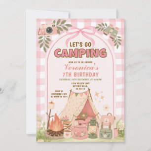Convite de Aniversário de Acampamento Rosa Menina