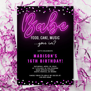 Convite de Aniversário de Adolescente Babe Neon