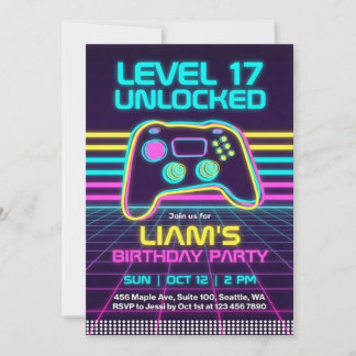 Convite de Aniversário de Adolescente Gamer Neon R