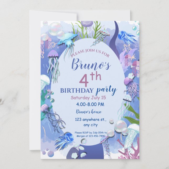 Convite de aniversário de águas-vivas sob o mar (Frente)