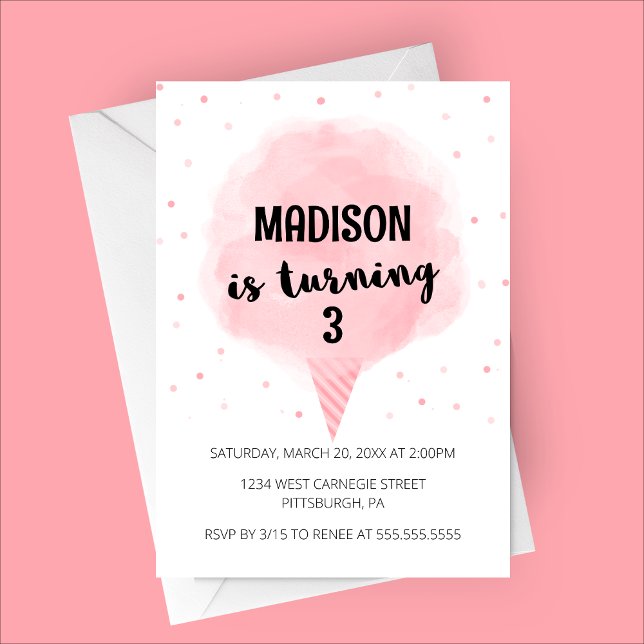 Convite de aniversário de algodão doce (Cotton Candy Birthday Party Invitation | Summer Birthday | Carnival Themed Birthday)