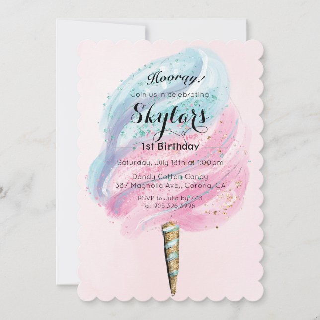 CONVITE DE ANIVERSÁRIO DE ALGODÃO DOCE PARA QUALQU (Frente)