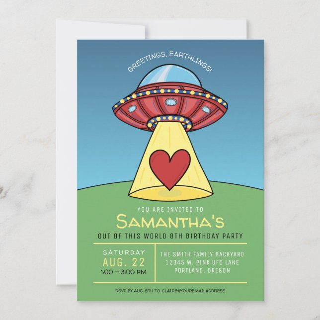 Convite de aniversário de Alienígena de OVNI Verme (Frente)