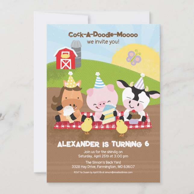 Convite de aniversário de Amigos de fazenda (Frente)