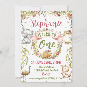 Convite de aniversário de animais australianos