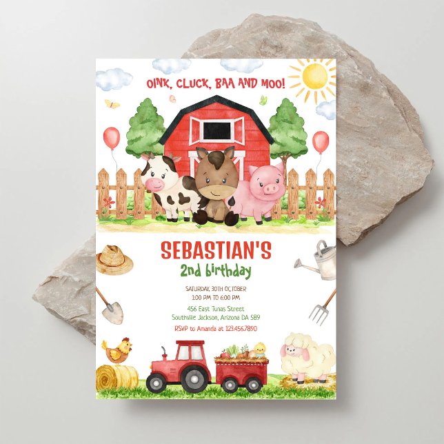 Convite de Aniversário de Animais da Fazenda (Criador carregado)