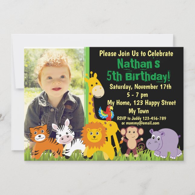 convite de aniversário de animais da savana animai (Frente)