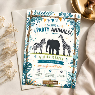 Convite de Aniversário de Animais da Selva Safari