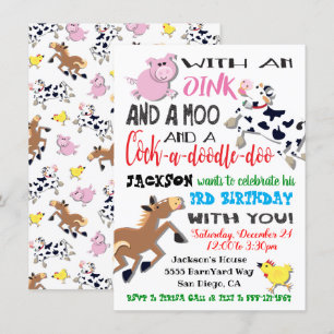 Convite de aniversário de animais de exploração