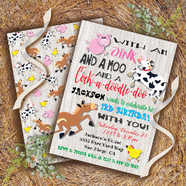 Convite de aniversário de animais de exploração