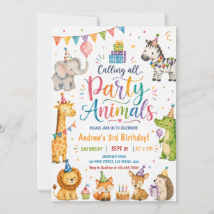 Convite de Aniversário de Animais de Festa