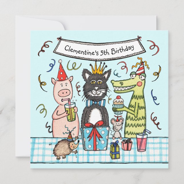 Convite de aniversário de Animais de Festa Persona (Frente)