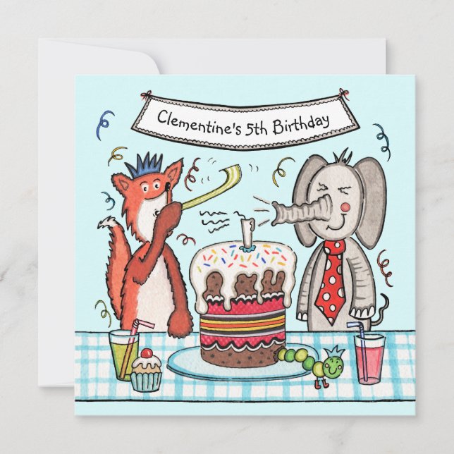 Convite de Aniversário de Animais de Festa Persona (Frente)