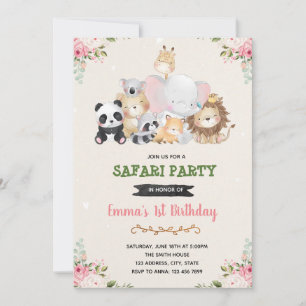Convite de aniversário de animais de zoologia