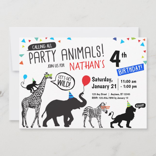 Convite de aniversário de animais do Black White P (Frente)