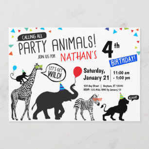 Convite de aniversário de animais do Black White P