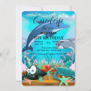 Convite de aniversário de animais do mar de aquare