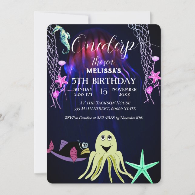 Convite de aniversário de animais do mar de aquare (Frente)