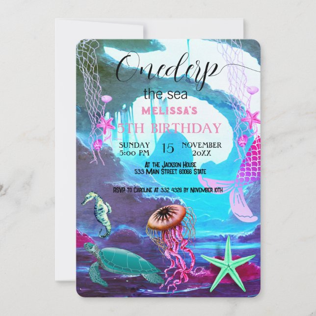 Convite de aniversário de animais do mar de aquare (Frente)