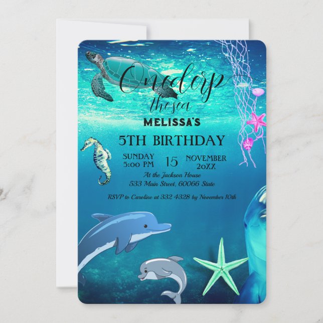 Convite de aniversário de animais do mar de aquare (Frente)