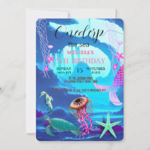 Convite de aniversário de animais do mar de aquare