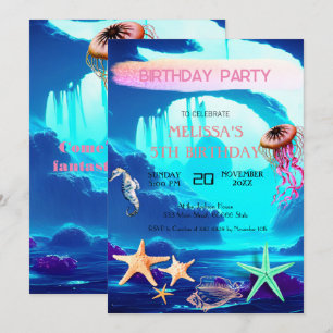 Convite de aniversário de animais do mar de aquare