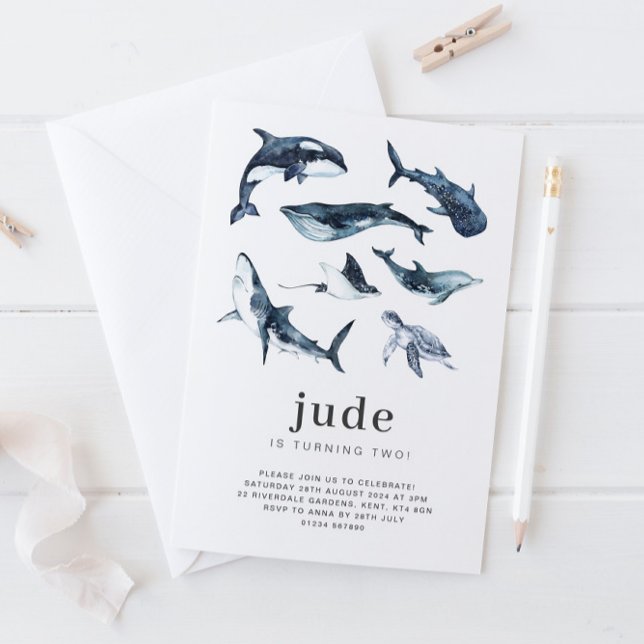 Convite de Aniversário de Animais do Oceano (Criador carregado)