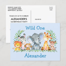 Convite de Aniversário de Animais Safari Wild One 