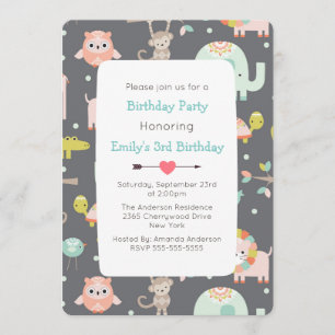 Convite de Aniversário de Animais Selvagens Colori