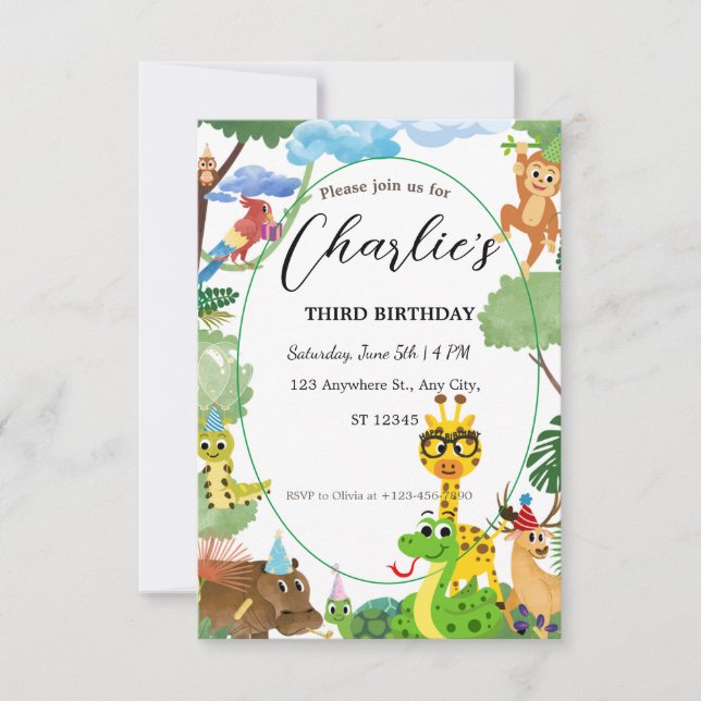 Convite de aniversário de Animais Selvagens para C (Frente)