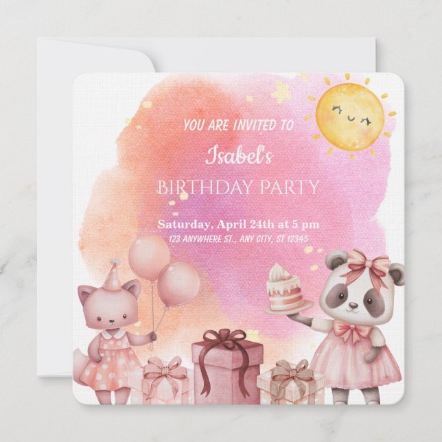 Convite de Aniversário de Animal de Pastel Doce (Frente)