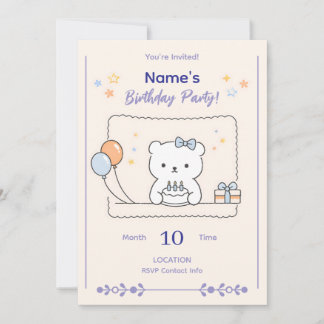 Convite de Aniversário de Animalzinho Minimalista