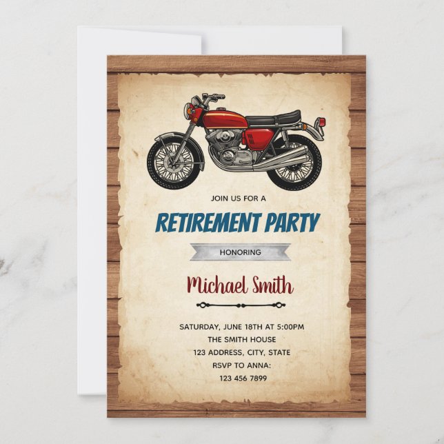 Convite de aniversário de aposentadoria de motocic (Frente)