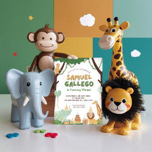 Convite de Aniversário de Aquarela Safari de Anima