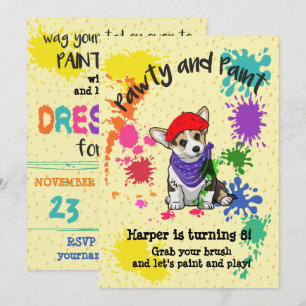 Convite de aniversário de Arte Engraçado Corgi