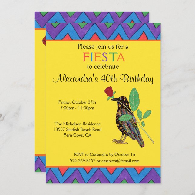 Convite de aniversário de Arte Mexicano e Rosa (Frente/Verso)