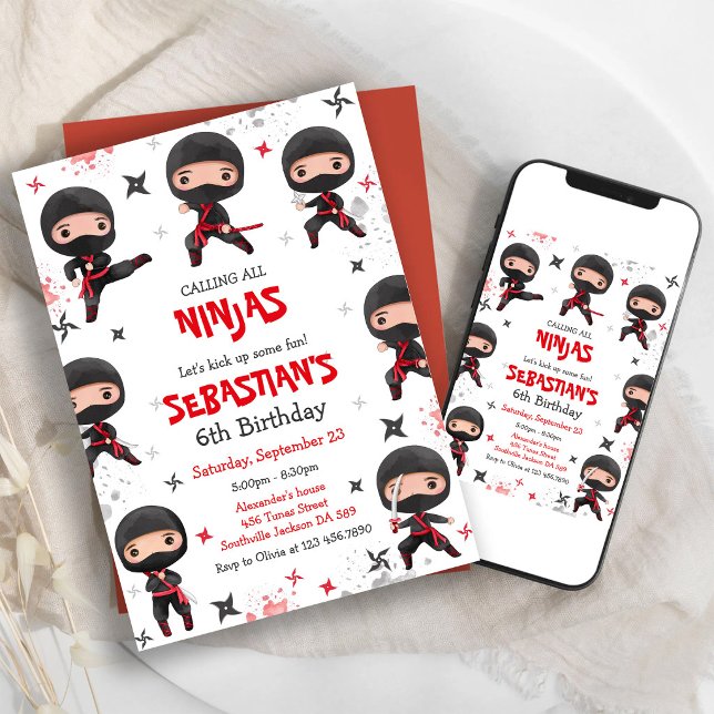 Convite de Aniversário de Artes Marciais Ninjas Ka (Criador carregado)