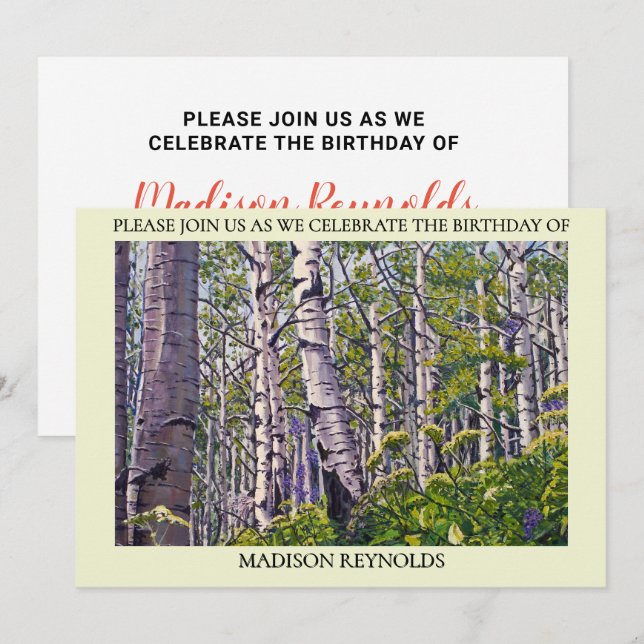 Convite de Aniversário de Árvore Aspen Vibrante de (Frente/Verso)