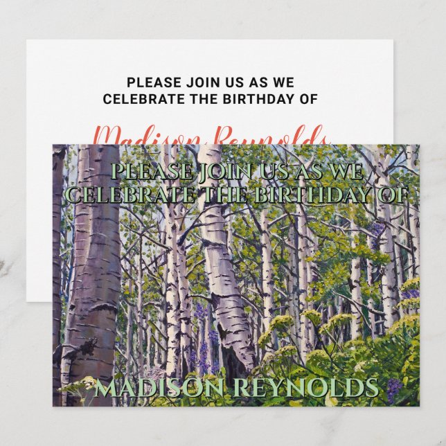 Convite de Aniversário de Árvore Aspen Vibrante de (Frente/Verso)