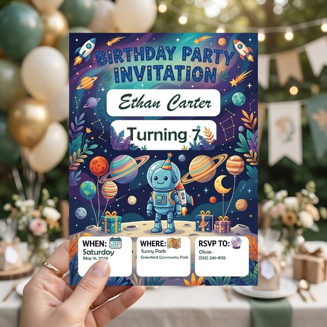 Convite de Aniversário de Astronauta - Espaço Pers (Criador carregado)