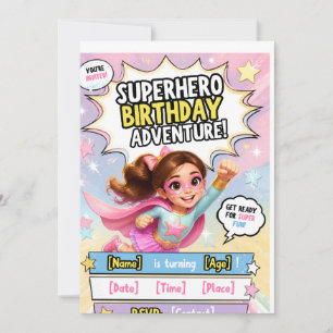 Convite de Aniversário de Aventura de Super-Heroín