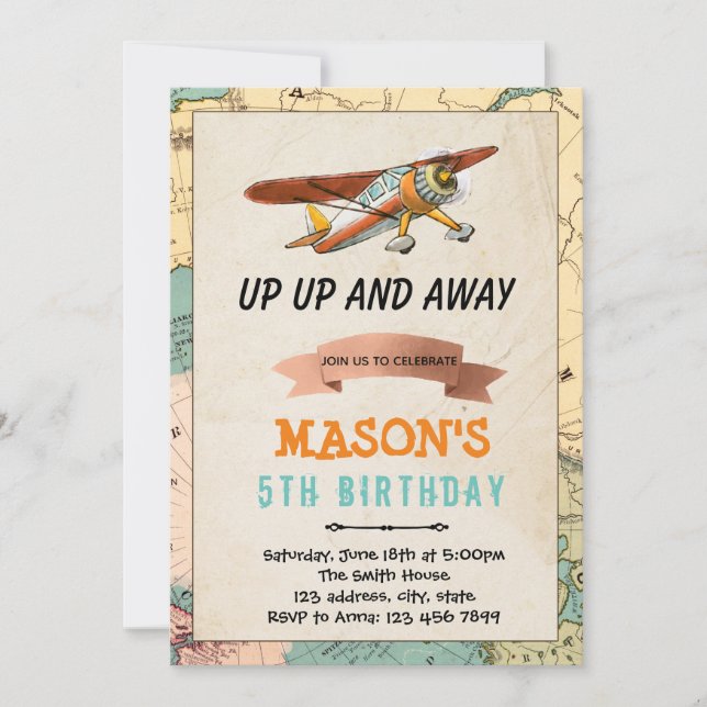 Convite de aniversário de avião (Frente)
