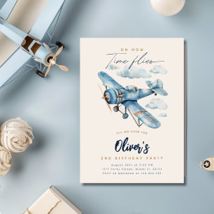 Convite de Aniversário de Avião Avião Vintage