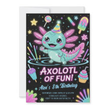 Convite de Aniversário de Axolote Adorável