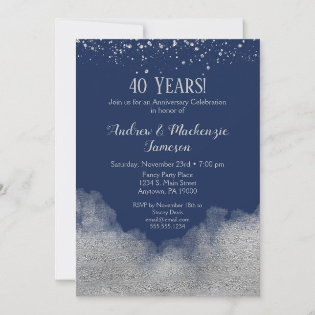 Convite de Aniversário de Azul Marinho com Confete (Frente)