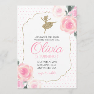 Convite de Aniversário de Bailarina Floral