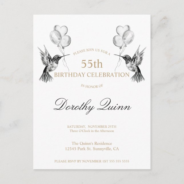 Convite de Aniversário de Balão Beija-Flor em Aqua (Frente)