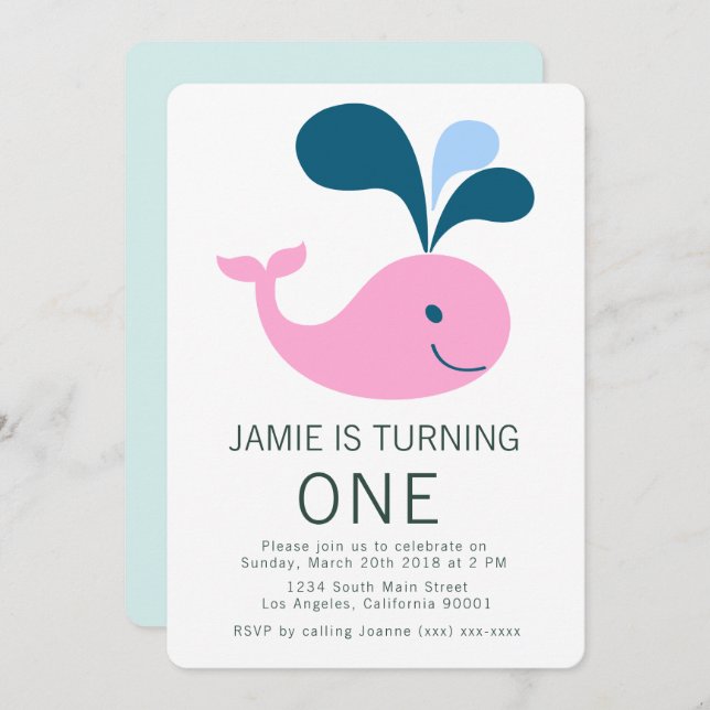 Convite de aniversário de baleia (Frente/Verso)